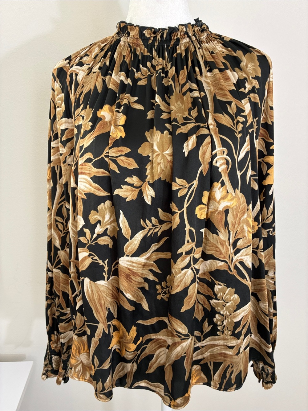H&M Black Blouse with Gold Botanical Print 2
